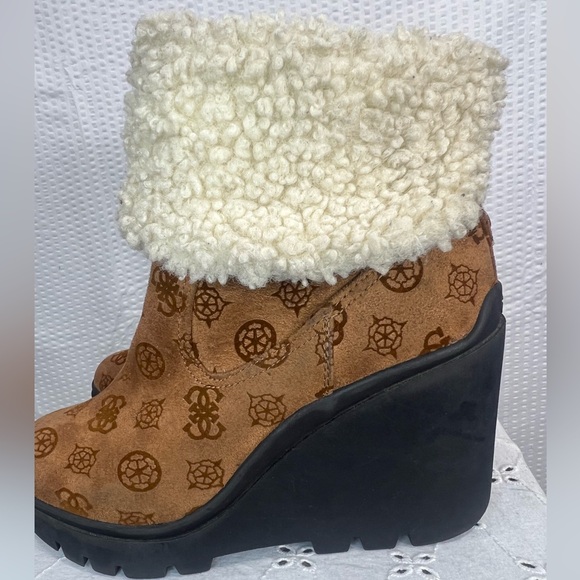 Guess Womens Tabloid Brown Wedges Ankle Boots Shoes 7 Medium - Picture 6 of 12